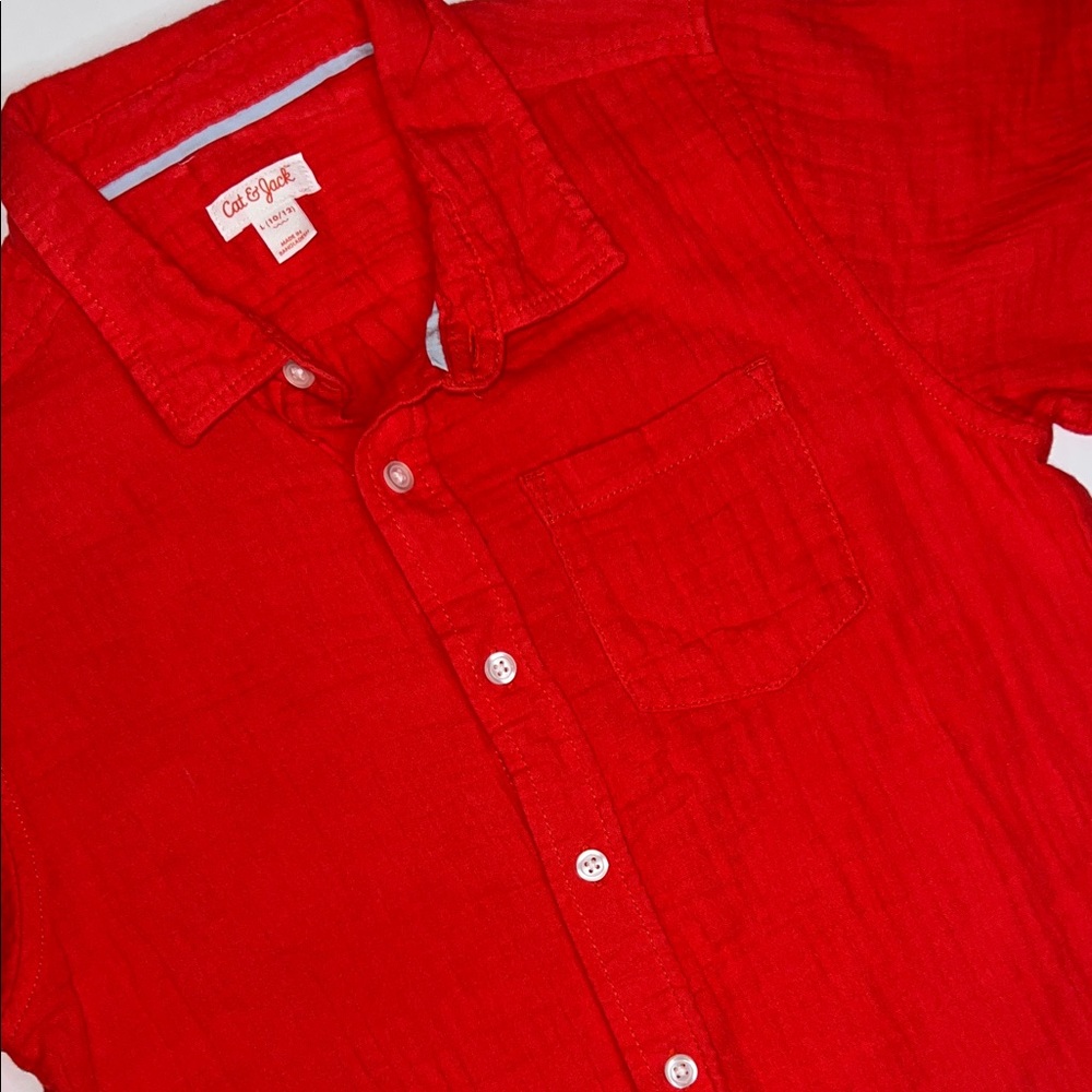 NWT Girls Coral Linen Button Down Shirt - Picture 4 of 8